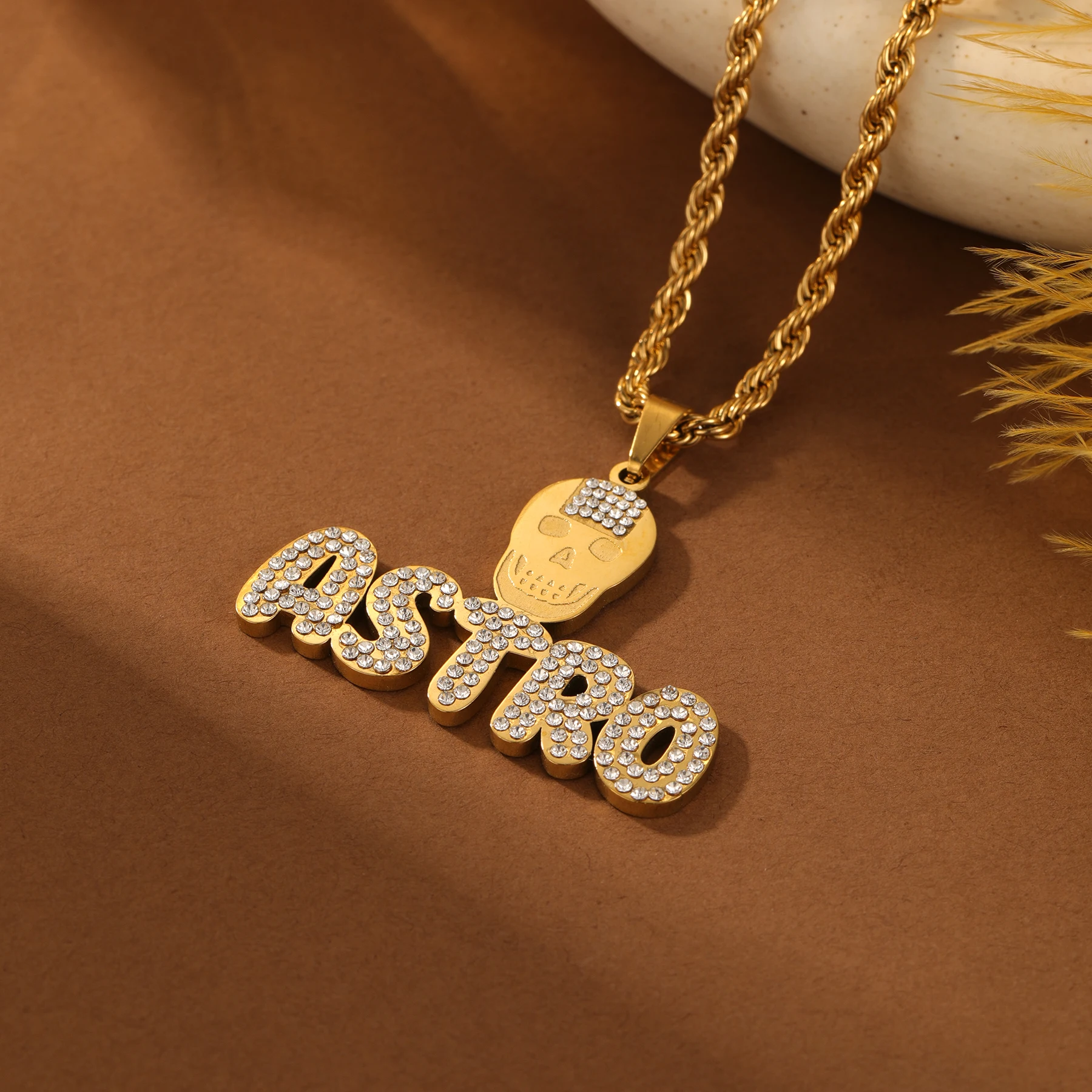 Custom Skull Name Pendant Necklace Icy Skull Gothic Jewelry Personalised Letters Necklace Valentine's Day Jewelry for Men