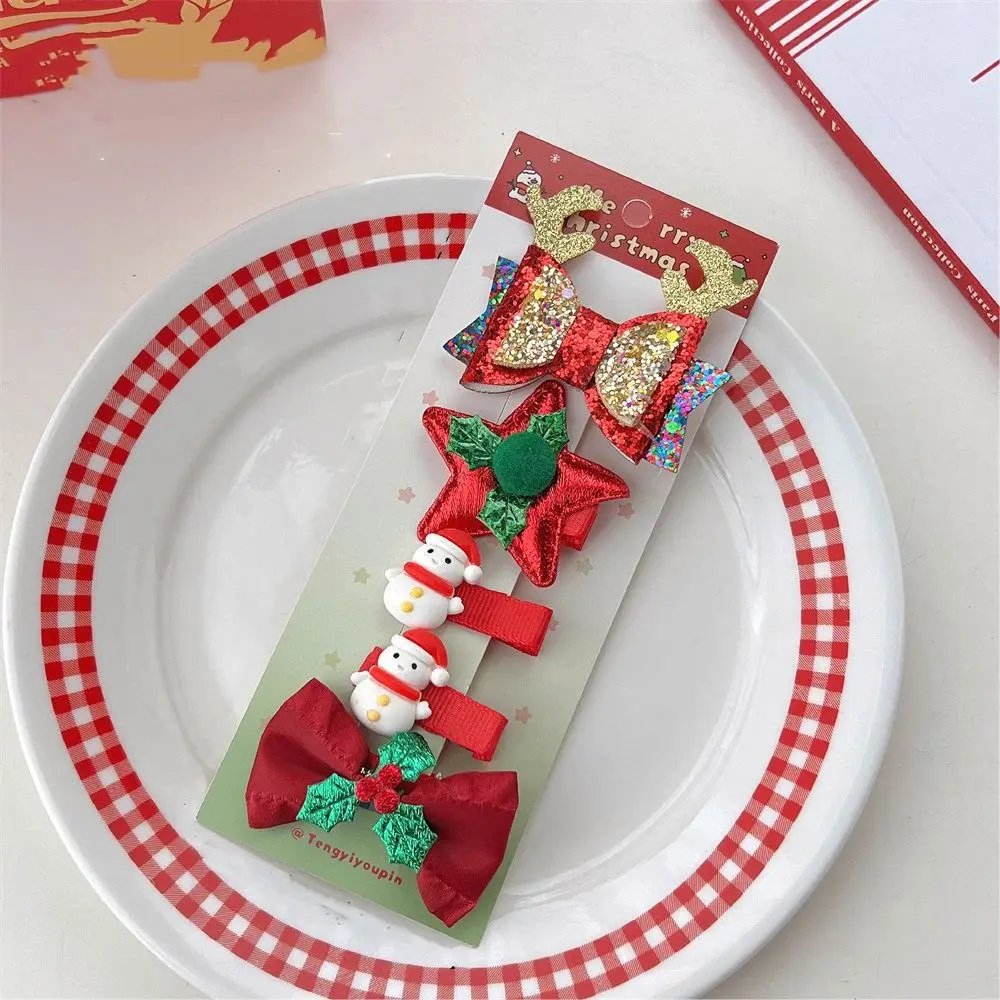 

Merry Christmas Decor Christmas Hairpin Set Sequin Deer Horn Children Antler Hair Clip Star Cloth Children Bow Hairpin Girls