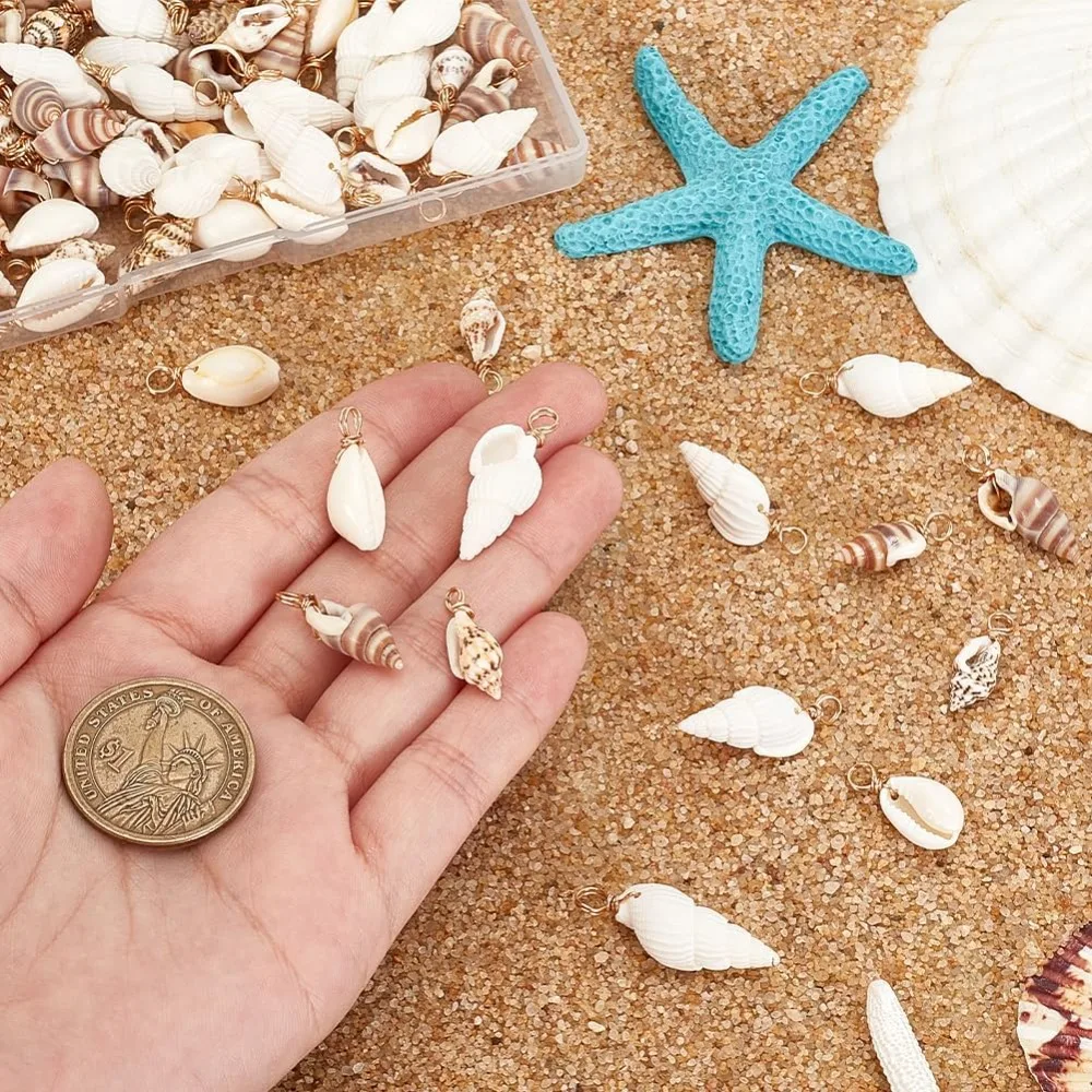 100 قطعة 4 أنماط قذيفة الطبيعية Charms المعلقات الصدف ربط ل قلادة سوار صنع المجوهرات محارة قذيفة موصلات عدة