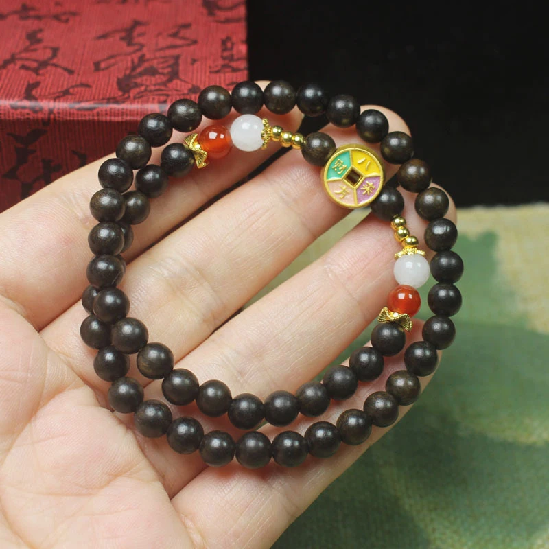 

Sheng Guibao 6mm Double Circle , Fortune from All Directions, Agarwood Wood Bead Bracelet for Women, Zen-Inspired Medita