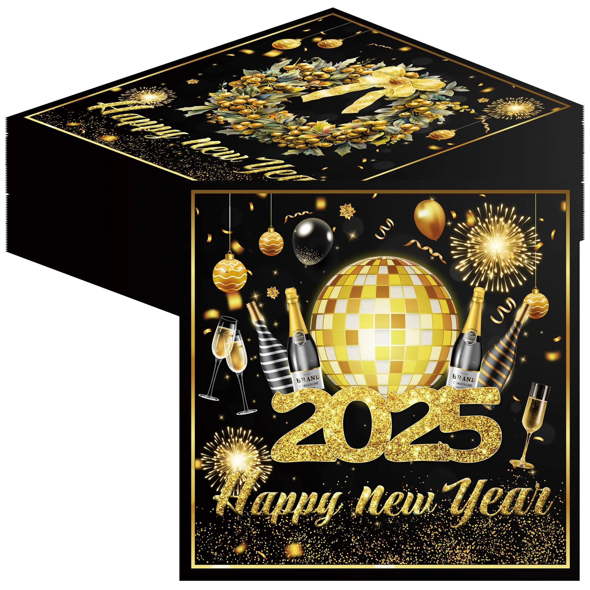 Happy New Year Napkins New Year Eve Decorations Black Gold Paper Napkins Serviettes for 2025 New Years Eve Party Tableware