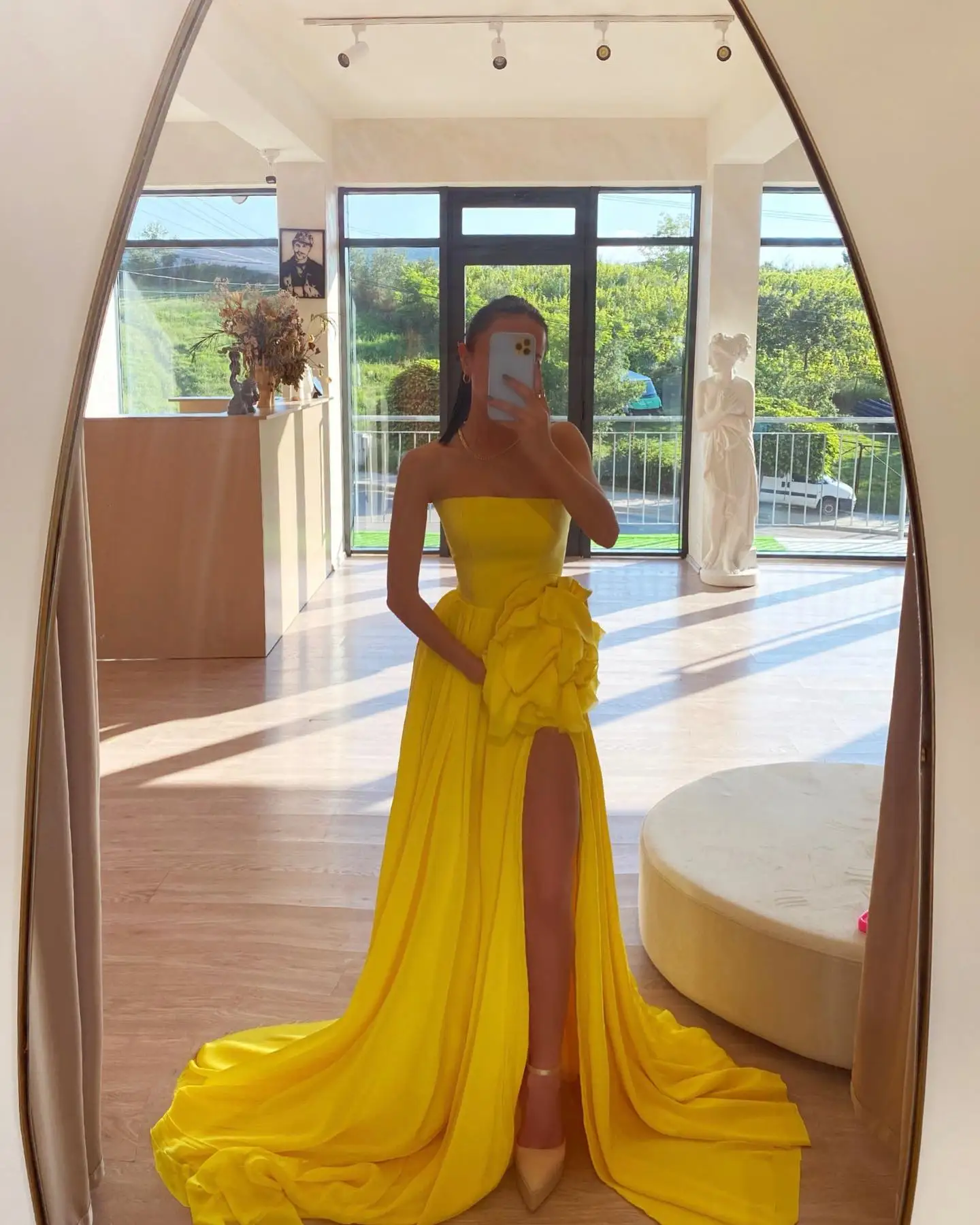 

Customized Fashion Jersey A-Line 3D Flowers Evening Dress High Quality Sleeveless Strapless Floor Length Special Occasion Gowns