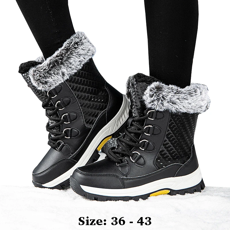 

High quality ankle length cotton snow boots for women waterproof new 2024 winter outdoor fur plush warm walking shoe black white