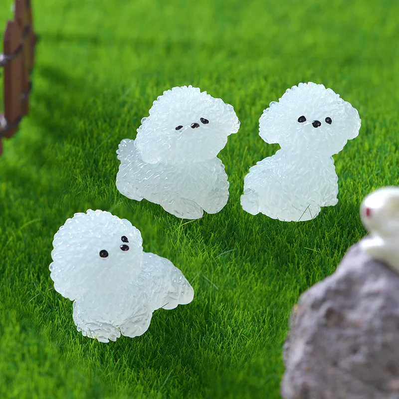 Mini Bichon Frise luminoso, 4 posturas, decoración de jardín de hadas para cachorros, lindos perros que brillan por la noche, accesorios Kawaii para