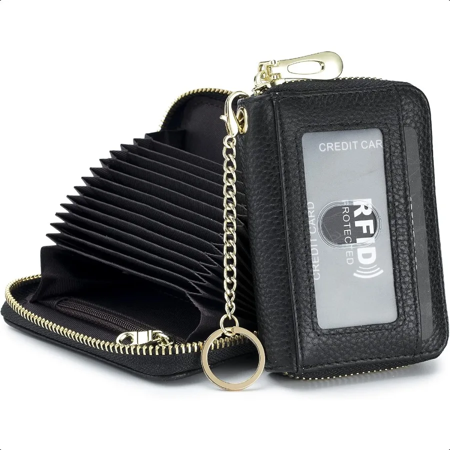 

imeetu Rfid Credit Card Holder Genuine Leather Businese card case Rfid Blocking Wallet for Women and Men Pro Black