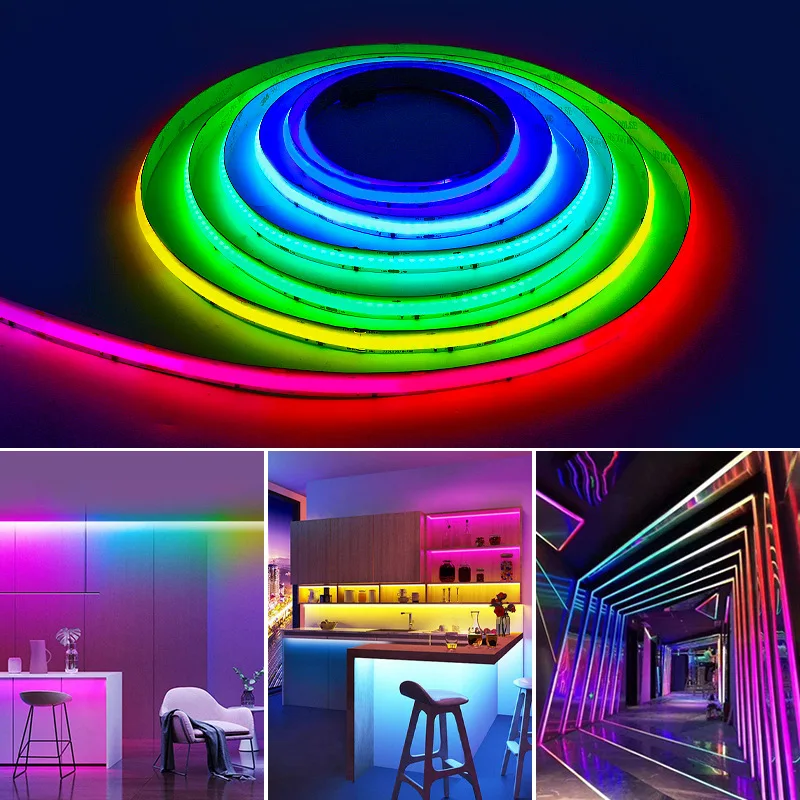 Hight Brightness Dimmable 720leds/M Cri 90 Cct Rgbic Cob Led Strip Addressable Rgb Flowing Water Light Strip