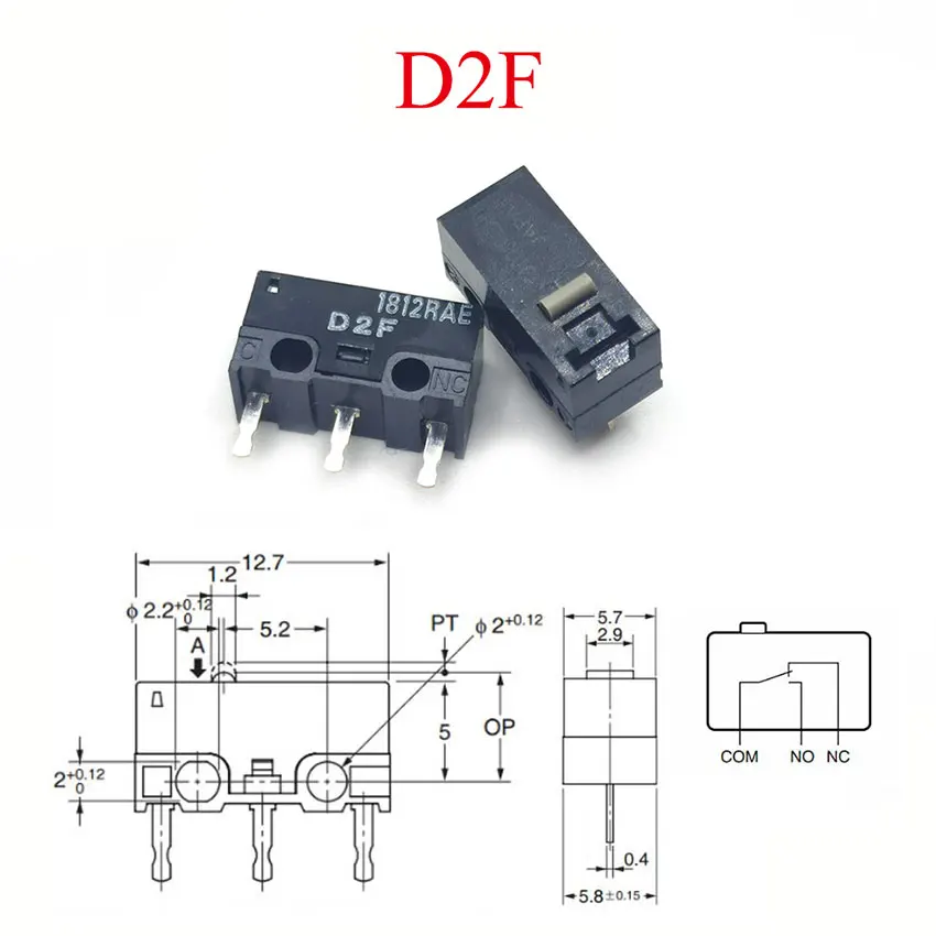 2pcs untuk Mouse Micro Switch D2FC-F-7N 10M 20M OF D2FC-F-K(50M) D2F D2F-F D2F-L D2F-FL D2F-L2 D2F-L3 D2F-01FL3