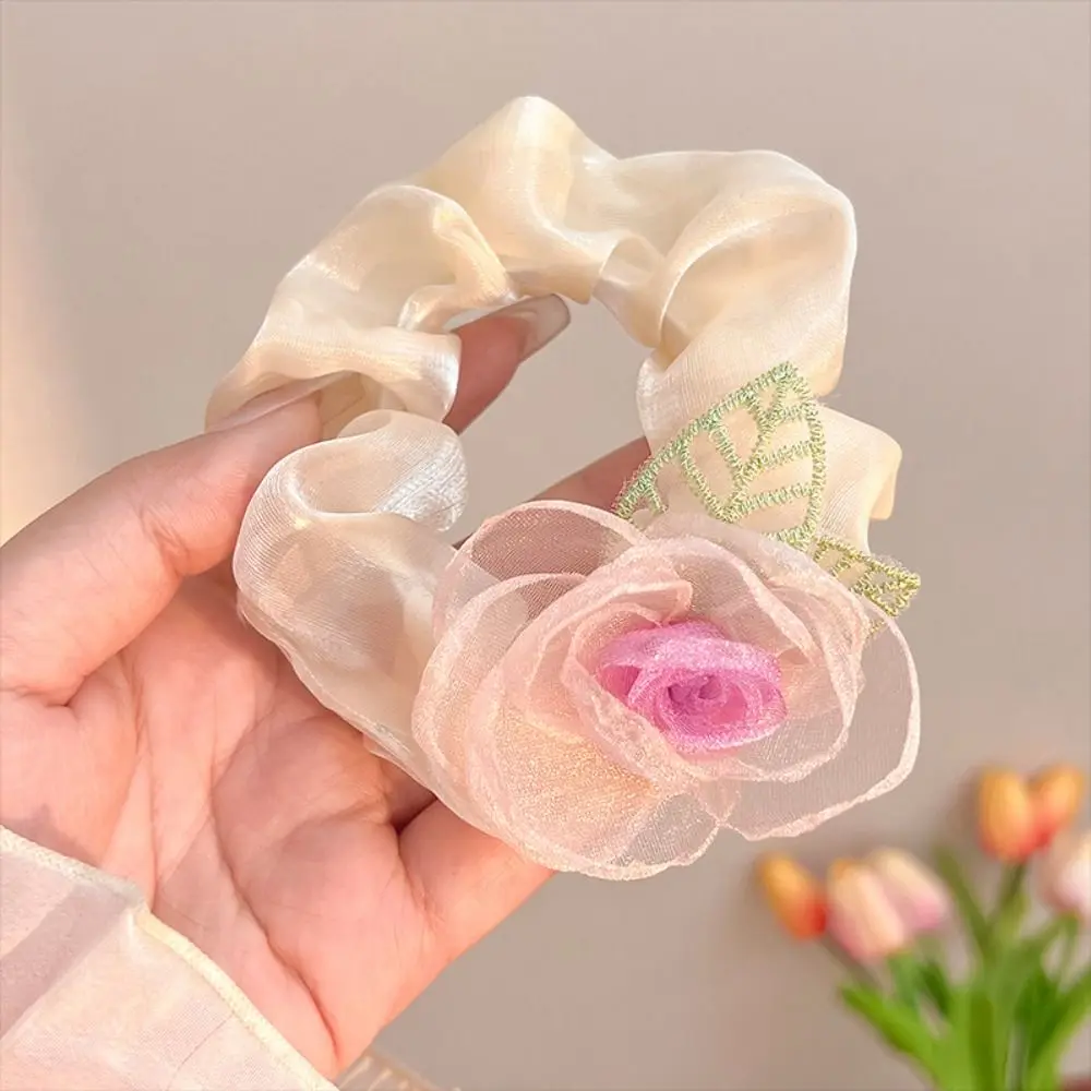 Yarn Rose Flower Hair Ring Hair Accessories Flower Shape Mesh Yarn Hair Rope High Elasticity Hairpin Hair Scrunchies Women