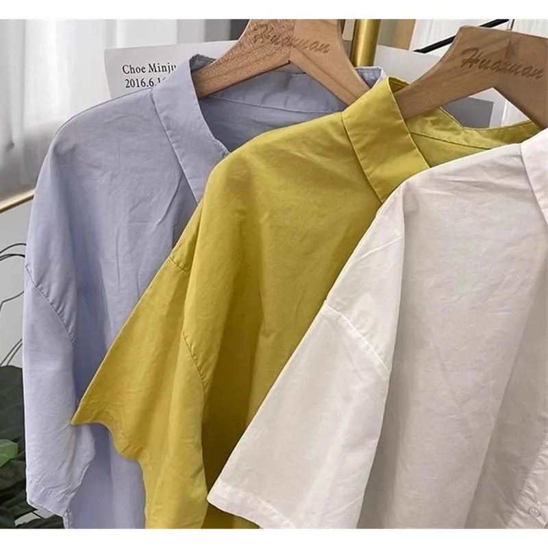 Korean Summer New Female Pure Cotton Short Sleeved Shirts Blouse Women Loose Thin Casual Fashion All-Match Tops Shirt Ladies