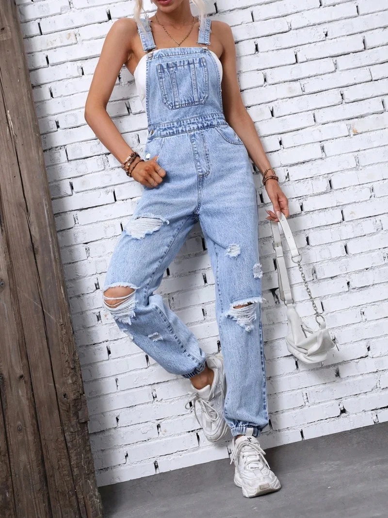 Fashion Ripped Denim Jumpsuits Summer Clothing Women 2026 Backless Straight Jeans Rompers Playsuits One Pieces Overalls Outfits