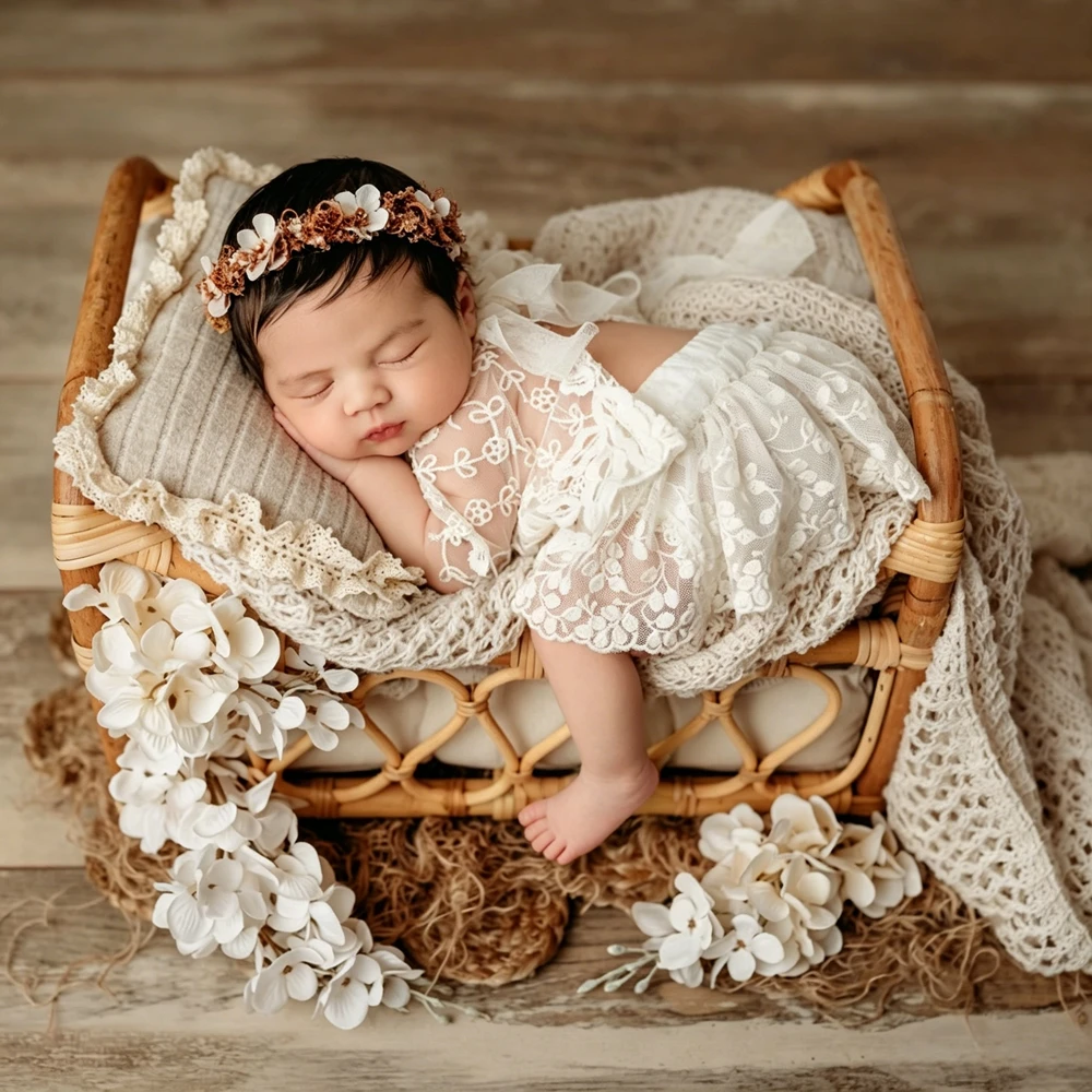 Baby Girls Picture Shooting Clothing Newborn Photo Props Hollow Knit Dress Romper Studio Accessories Infantile Photoshoot Outfit