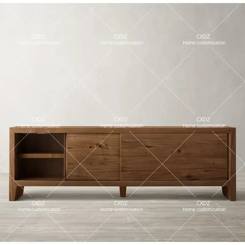 Retro Solid Wood TV Cabinet Oak Floor Storage Console Table Living Room Furniture Wabi Sabi Style Decorative Media Stand