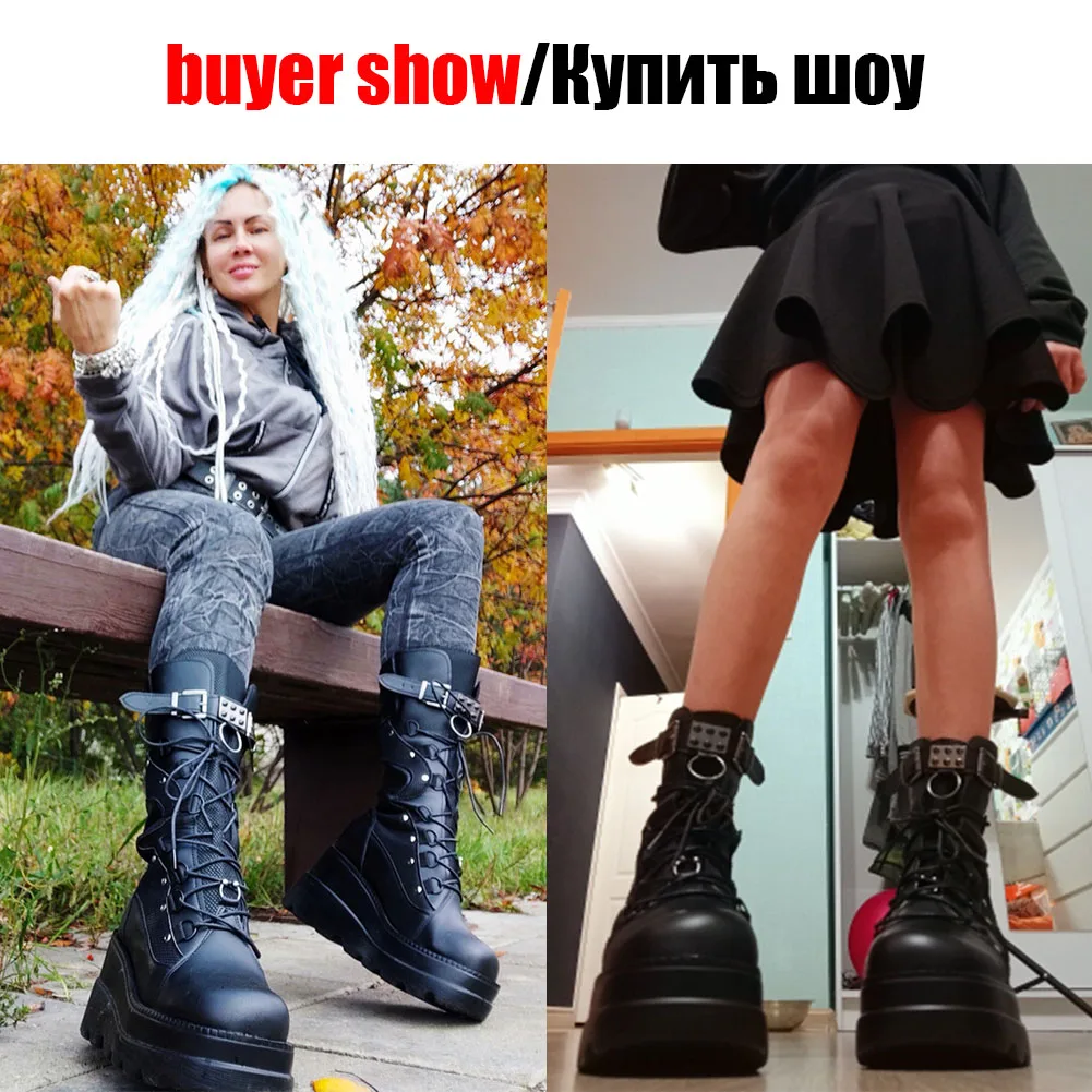 Big Size 35-43 Brand Design Ladies High Platform Boots Fashion Rivet Goth High Heels Boots Women Cosplay Wedges Punk Shoes Woman