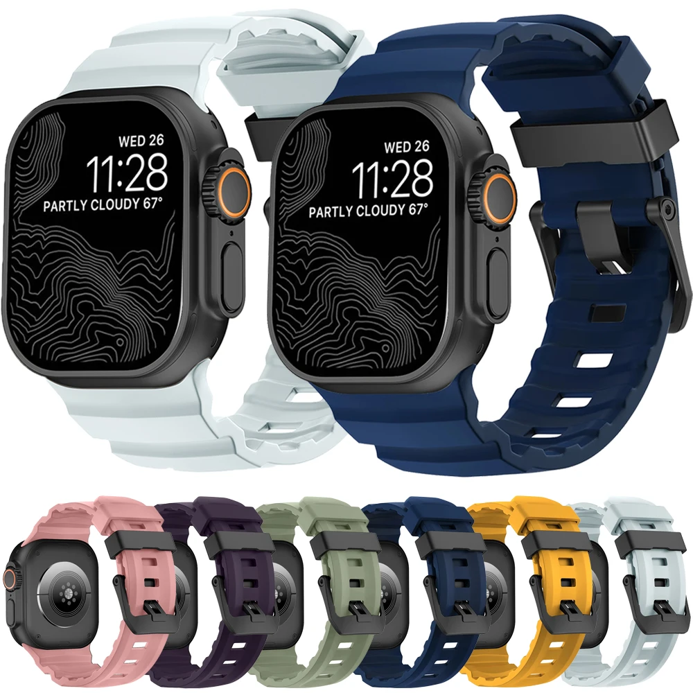 

Sport Silicone Titanium strap For Apple Watch Ultra 2 10 9 8 7 SE 6 5 Accessories wristband iWatch 42mm 44mm 45mm 46mm 49mm Band