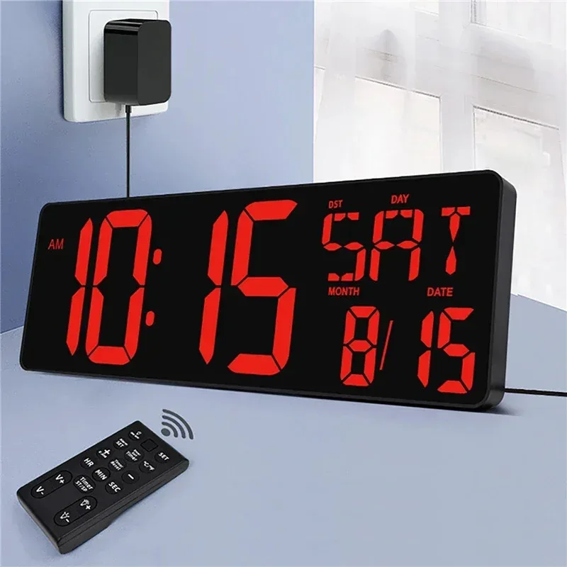 42cm Large Screen LED Digital Perpetual Calendar Clock Brightness Adjustable Temperature Date Week Display Alarm Clock with RE