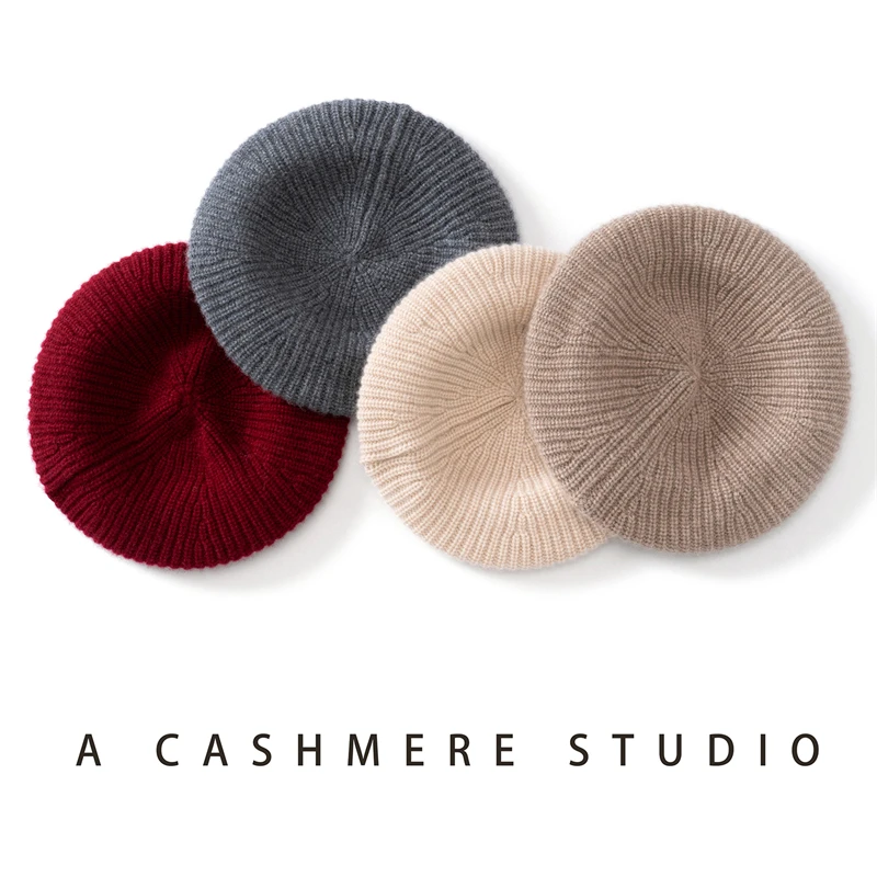 Women's Luxury 100% Pure Goat Cashmere Knitted Beret Winter Hat Soft Warm Fashionable Headwear