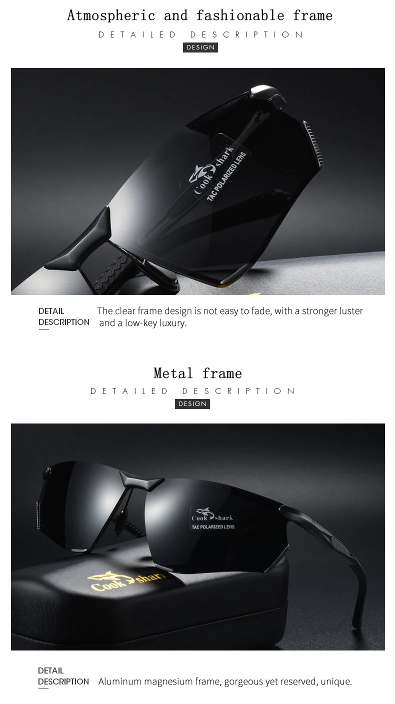 Cook Shark's neue polarisierte Outdoor-Rad-Sonnenbrille für Herren, Fahrer, farbwechselnde Brille zum Angeln, Sonnenbrillen, H – Detail 10