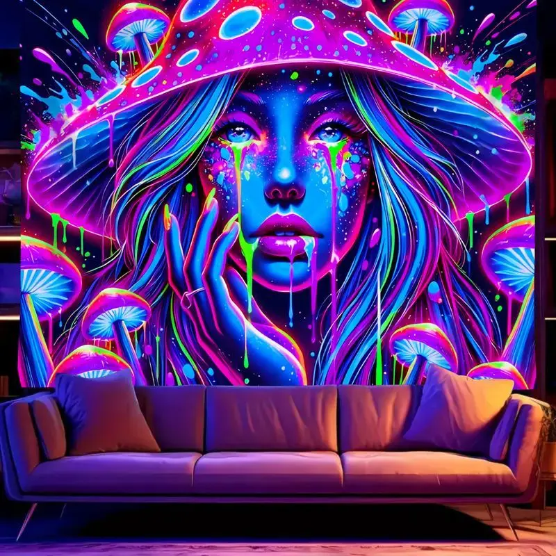 VIKAMA Neon Butterfly Tapestry Wall Hanging Galaxy Space Planets Blacklight Uv Reactive Trippy Psychedelic Wall Art Decor