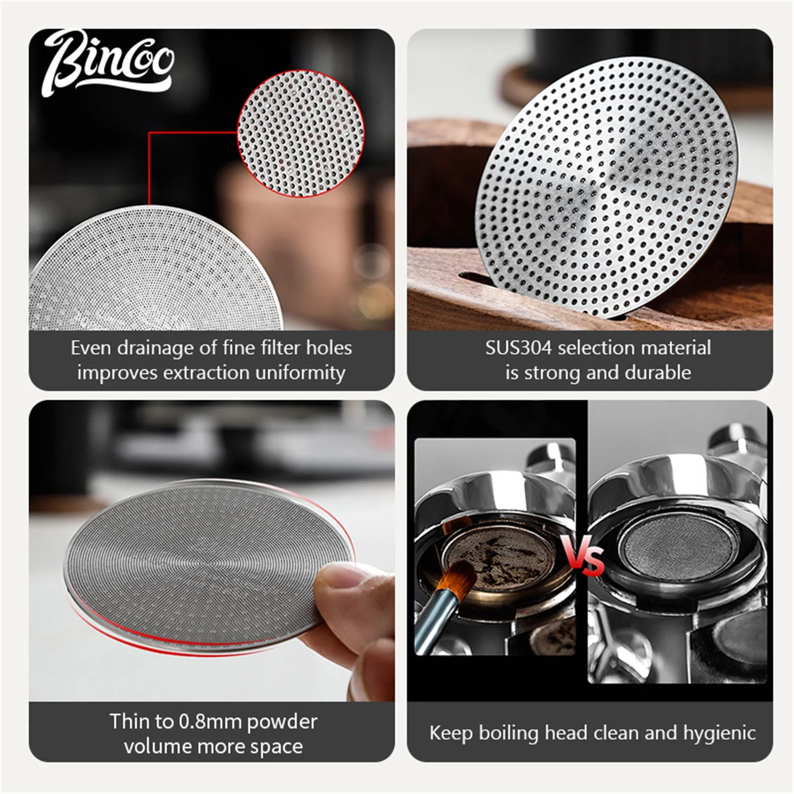 Bincoo-Stainless Steel Espresso Extraction Filter, Secondary Water Separation Net, Espresso Machine Handle, Powder Bowl