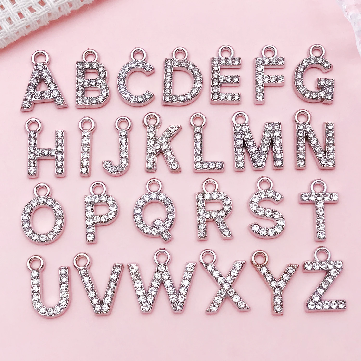 5pcs/26pcs Alloy White K-dot Diamond Letters Pendant Jewelry Making DIY Keychain Earrings Charms for Jewelry Bracelets Necklace