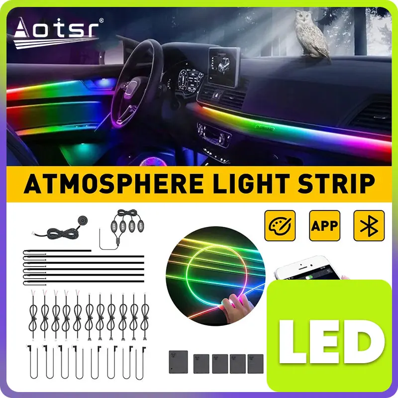 

Aotsr Universal RGB Waterproof Symphony Car Atmosphere Interior LED Acrylic Guide Fiber Optic Ambient 64 Color Light