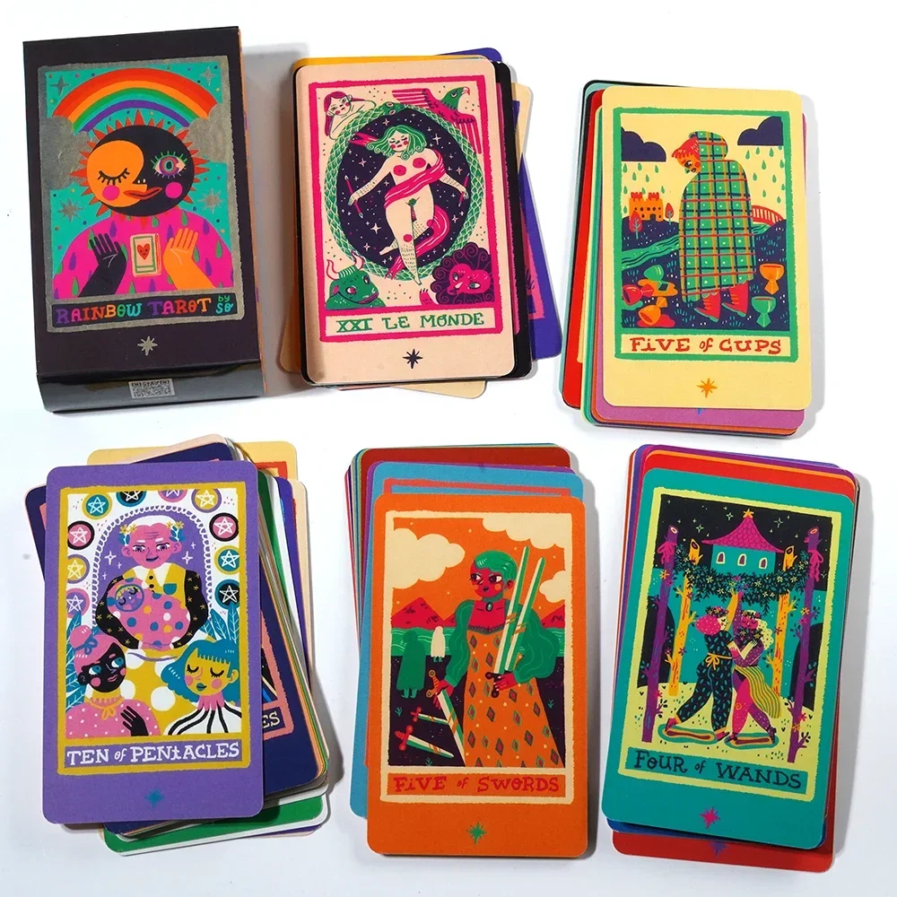 El baraja de tarot Rainbow Tarot 78, cartas de tarot originales para principiantes y herramientas de adivinación del tarot para visores de luz, baraja de tarot Rider