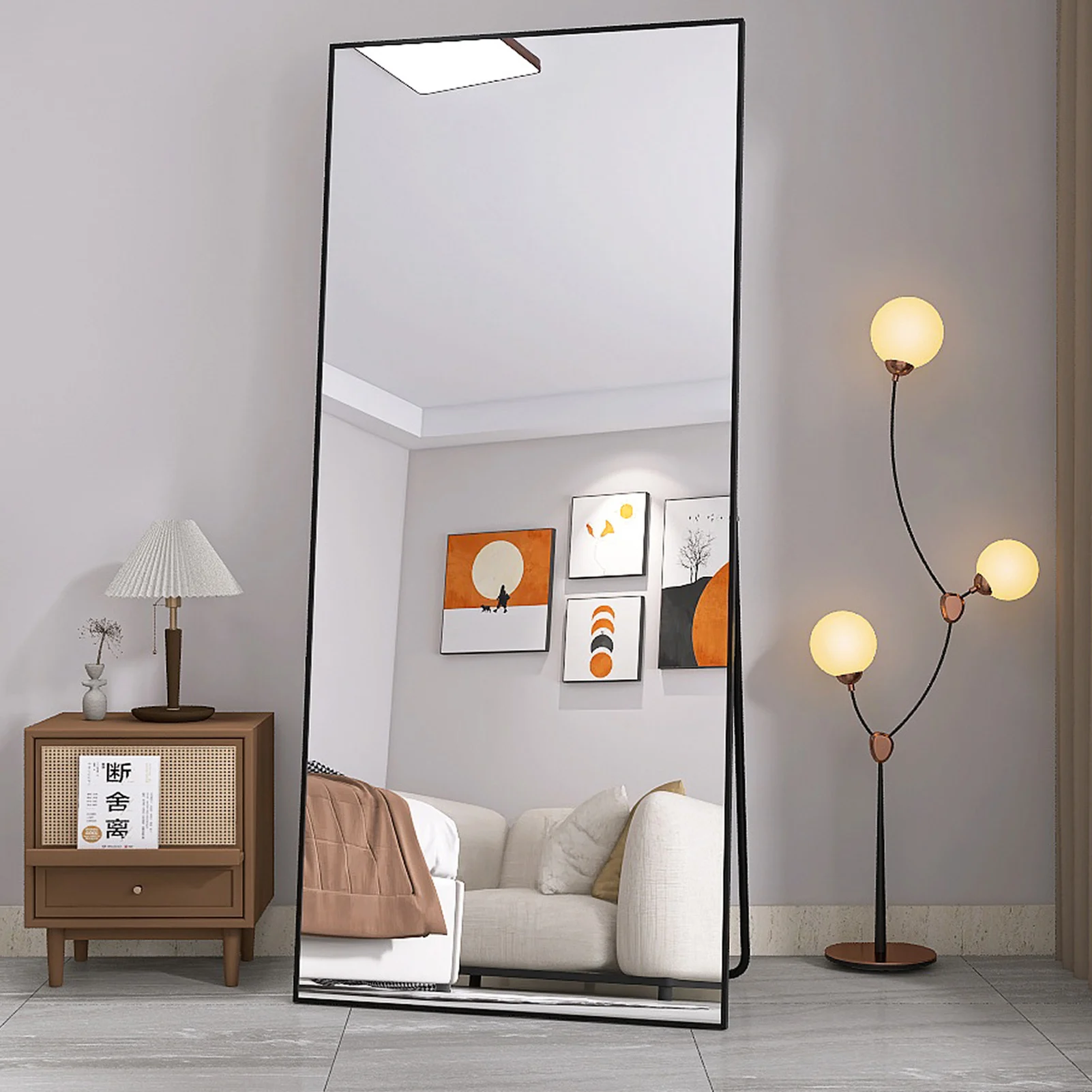 1800x800mm Tempered Glass Full-Length Mirror,Floor Mirror,Hanging Vertical or Tilted Bedroom Mirror,Wall Mirror,Black