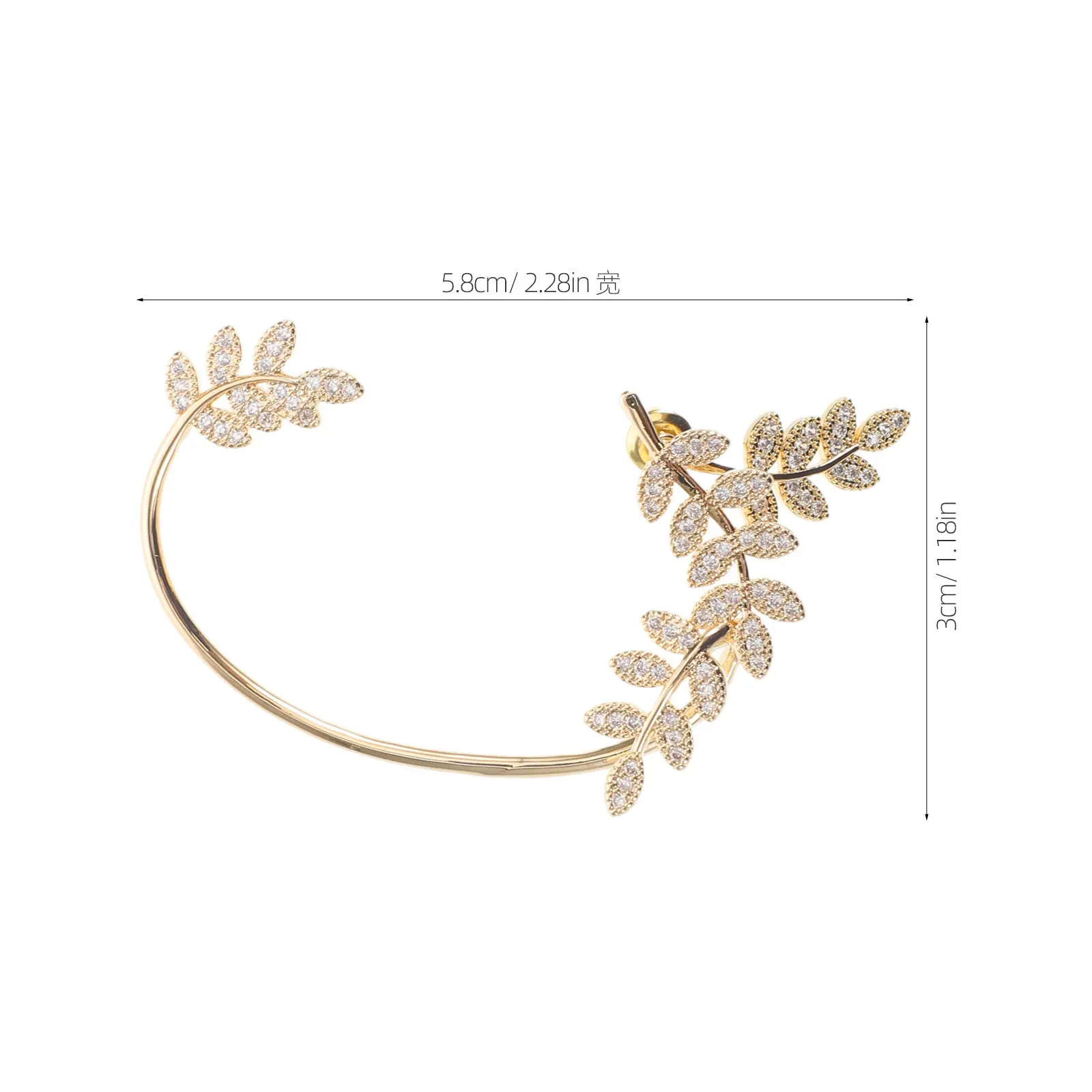 Ear Wrap Cuff For Wedding Jewelry Party Accessories Golden Leaf Rhinestone Right Jacket Climber Crawler