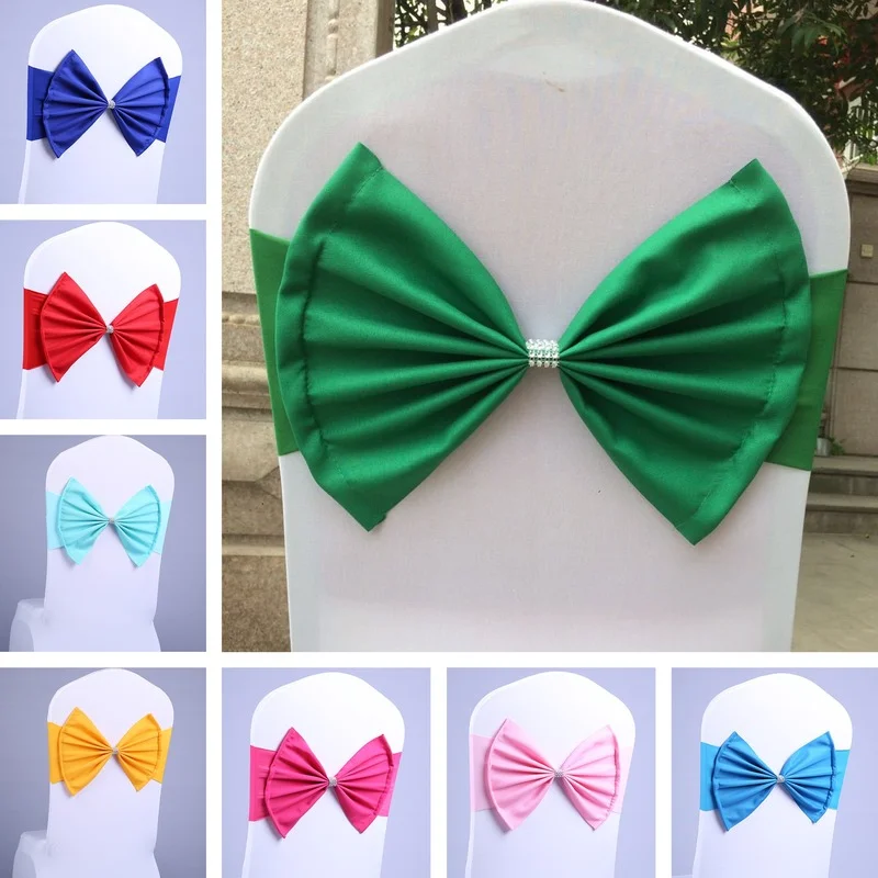 

10/50pcs/Lot Bow Chair Sashes Band For Wedding Party Birthday Banquet Spandex Stretch Blend Chair Bow Tie Band Belt Ties Cover