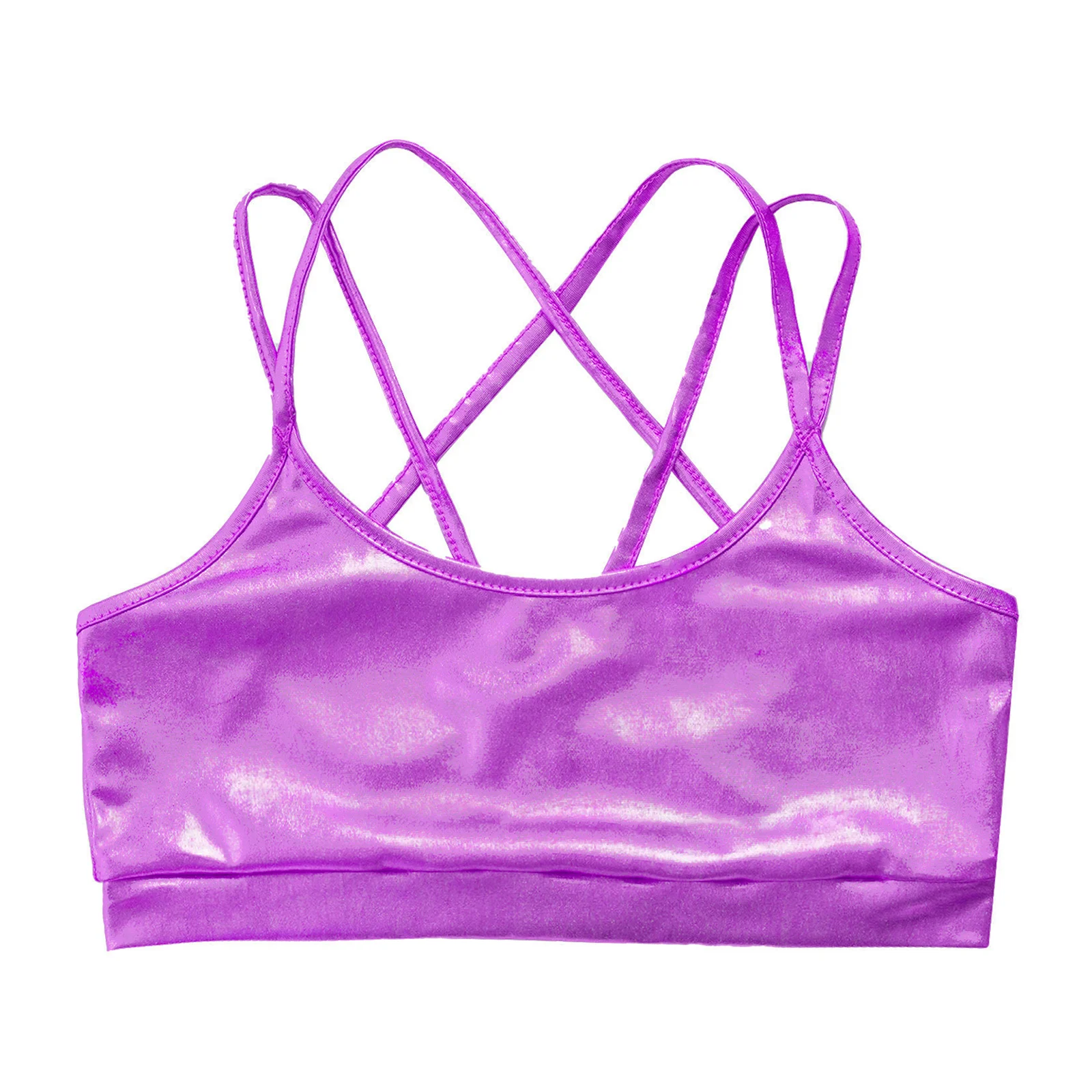 Haut court pour filles, Streetwear brillant, Camisole métallique à bretelles, haut court de danse pour enfants, vêtements de spectacle de danse Jazz