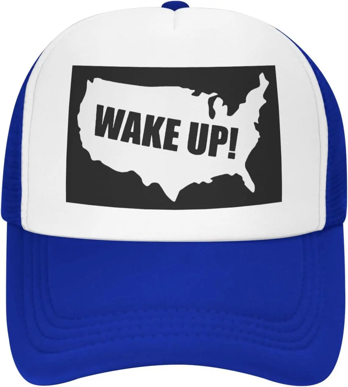 Wake Up America Map Graphic Trucker Hat Polyester Mesh Baseball Snapback Cap for Unisex Casual Wear