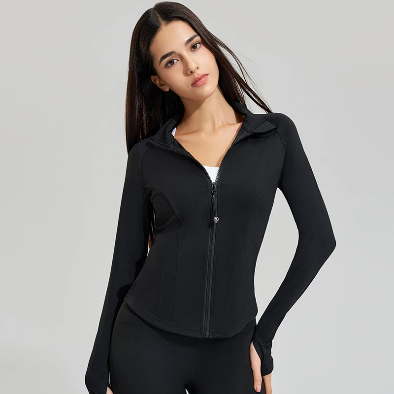 Exercise jacket yoga fitness clothing long-sleeved women four seasons running fast dry tight tops gym yoga jacket