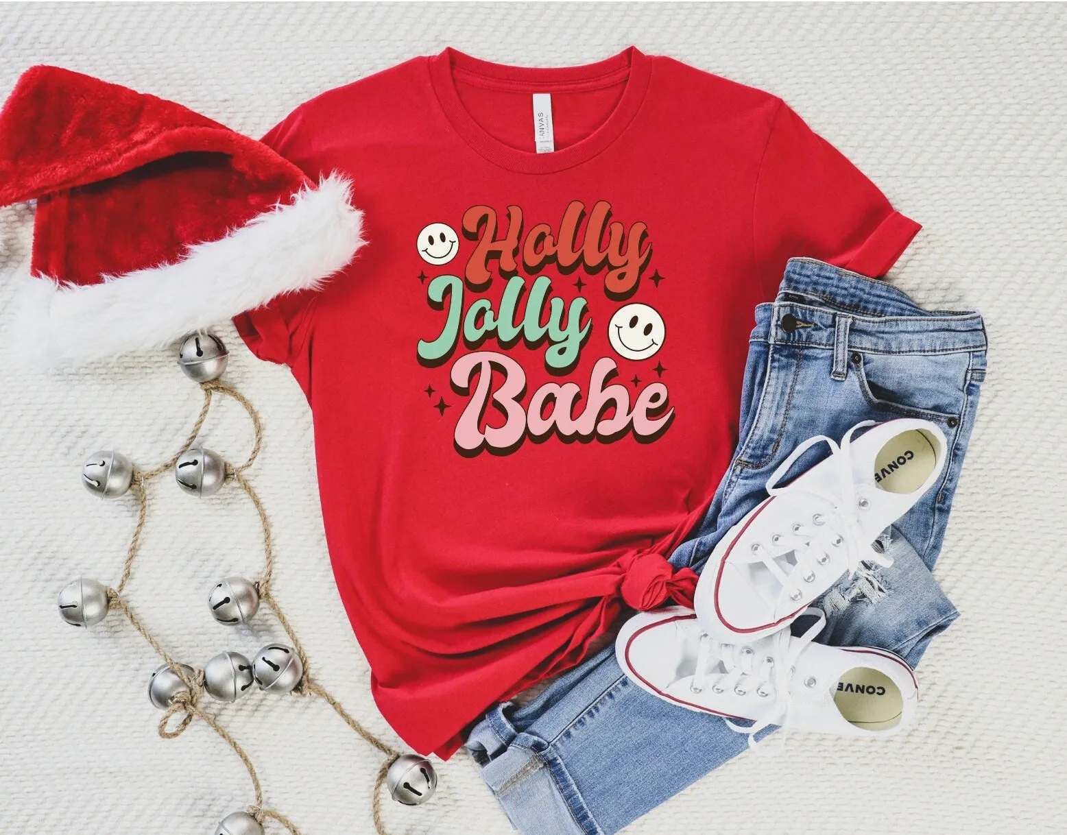 Holly Jolly Babe T Shirt Retro Xmas Christmas Holiday Gift For Women