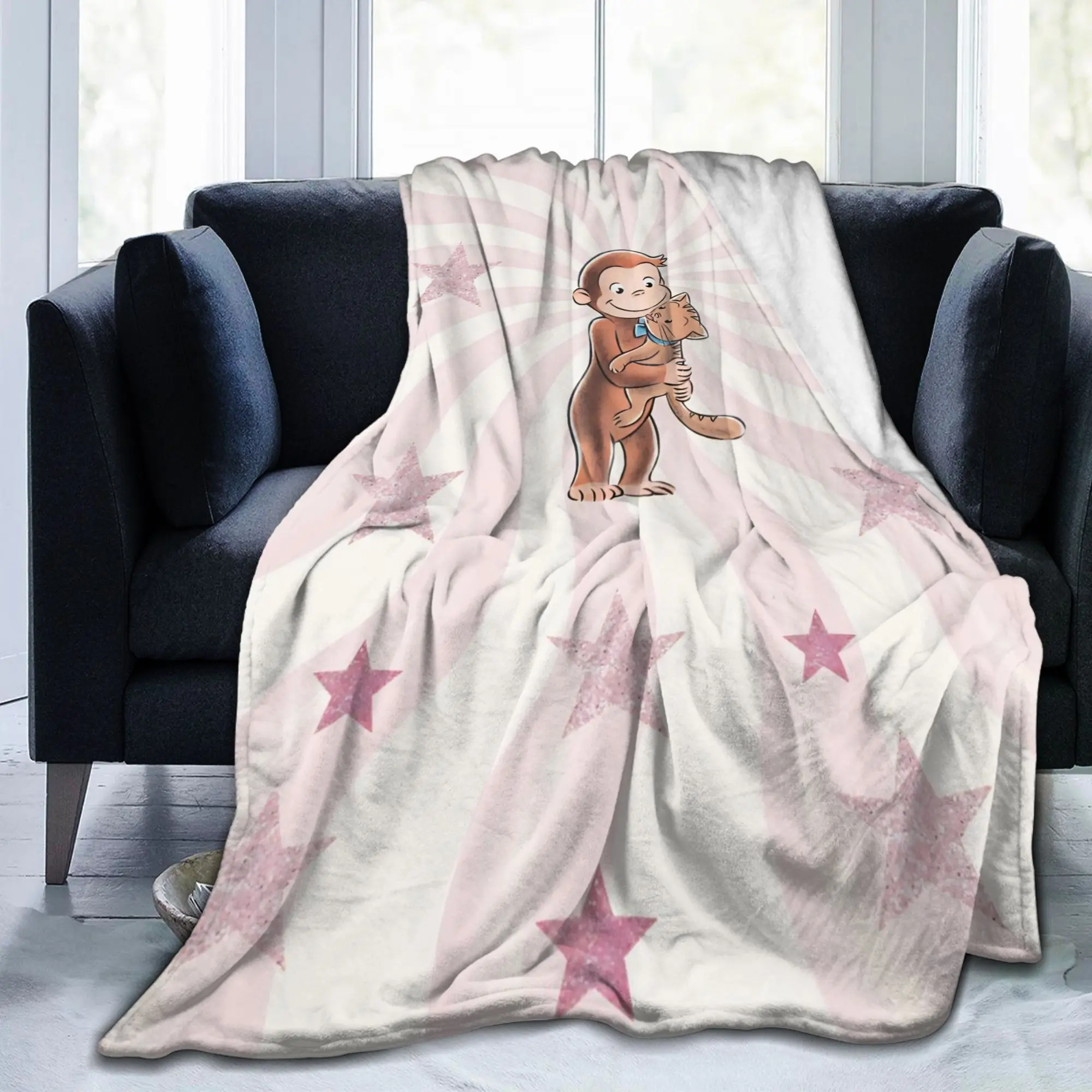 Curious Monkey Georges Cartoon Knitted Blankets TV Series Flannel Throw Blankets Bedding Couch Thin Bedspread Multi-function