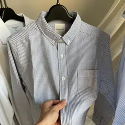 Retro Japanese Versatile Wash Striped Shirt Oxford Spinning Men and Women Casual Long-sleeved Shirt Clothes