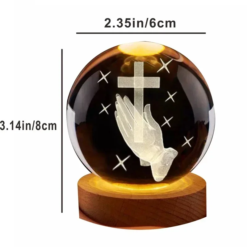 3D Crystal Ball Cross Ln Hand with Multicolor 3D LED Night Light,Praying Hands Gifts for Women Man Christian