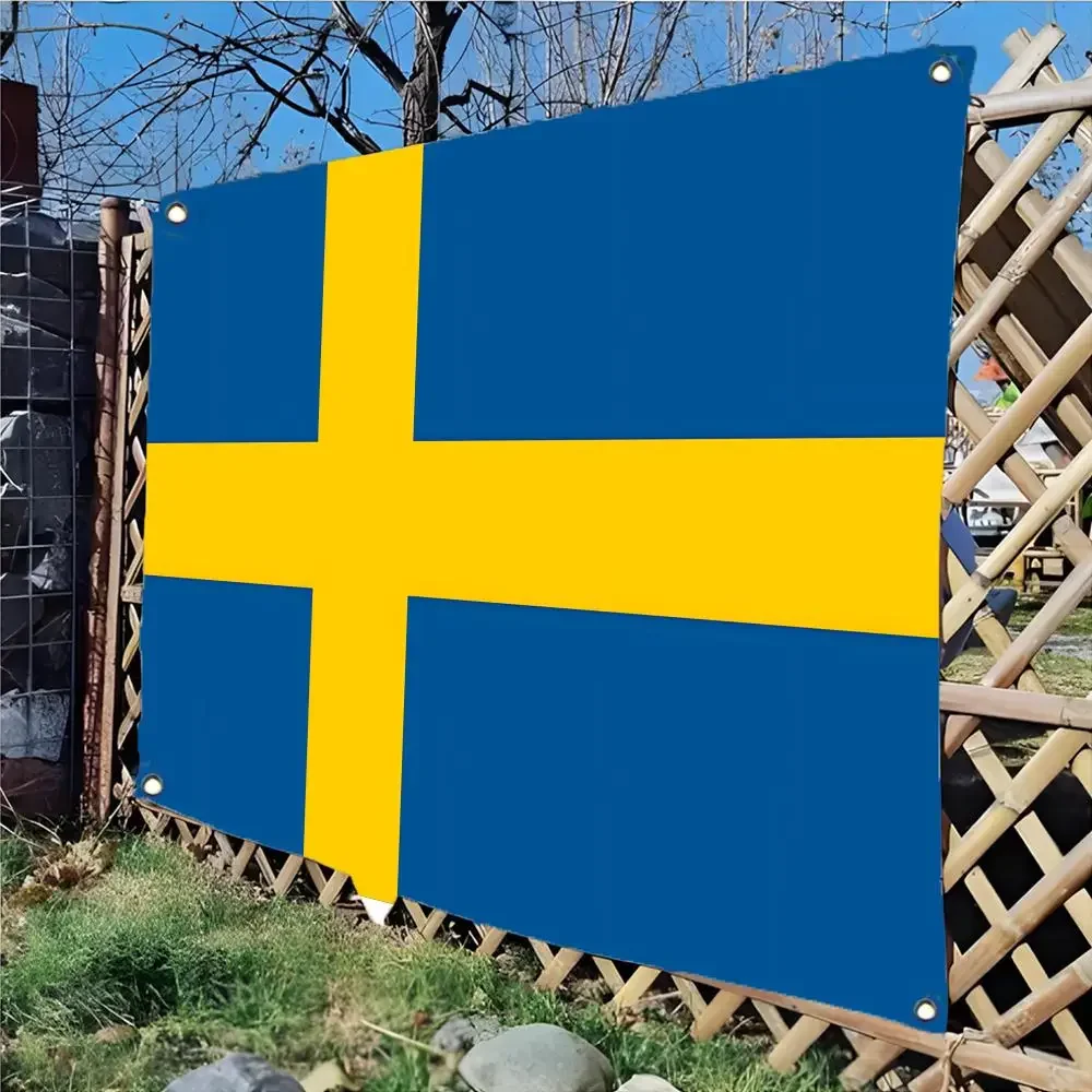 Flag of Sweden Flags Daily four ring borderless design indoor outdoor decor easy hang install