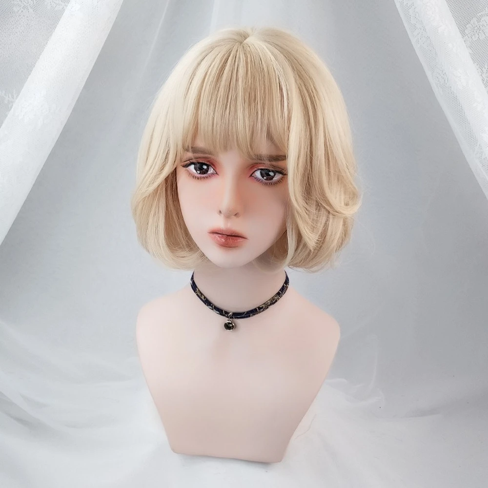 

Wig short hair natural air bangs European and American hair cover inner buckle micro-roll high temperature silk chemical fiber b