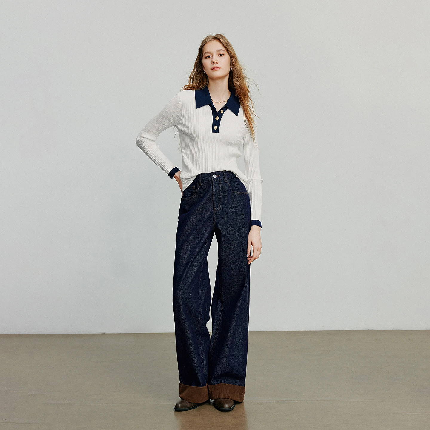 TOYOUTH النساء الدنيم السراويل واسعة الساق 2025 الخريف NewAsymmetric الرجعية اللون مكبل هيم كتلة اللون الربط تصميم #5