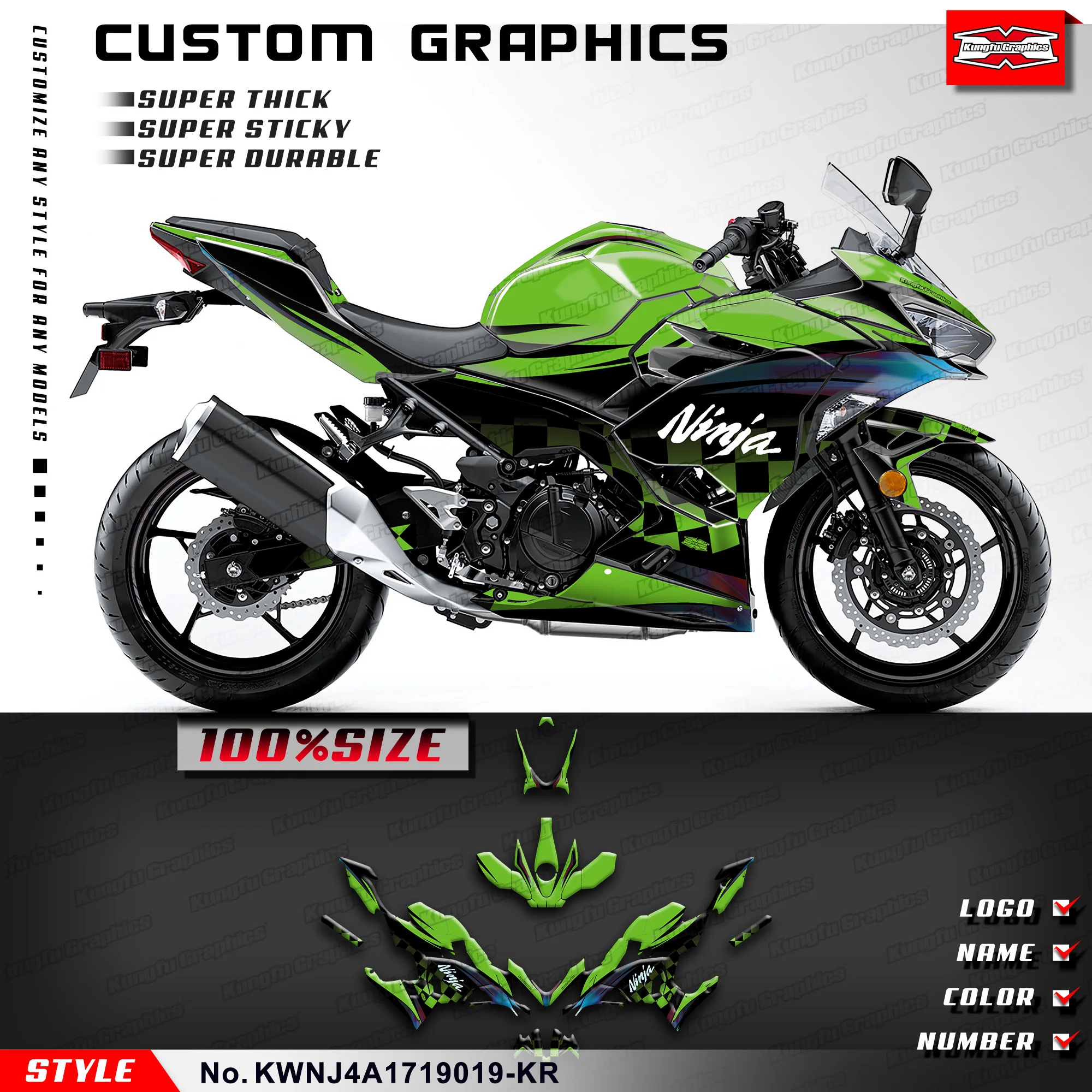 

KUNGFU GRAPHICS Decals Stickers Vinyl Wrap for Kawasaki Ninja 250 400 ABS KRT 2017 2018 2019-2023, KWNJ4A1719019-KR