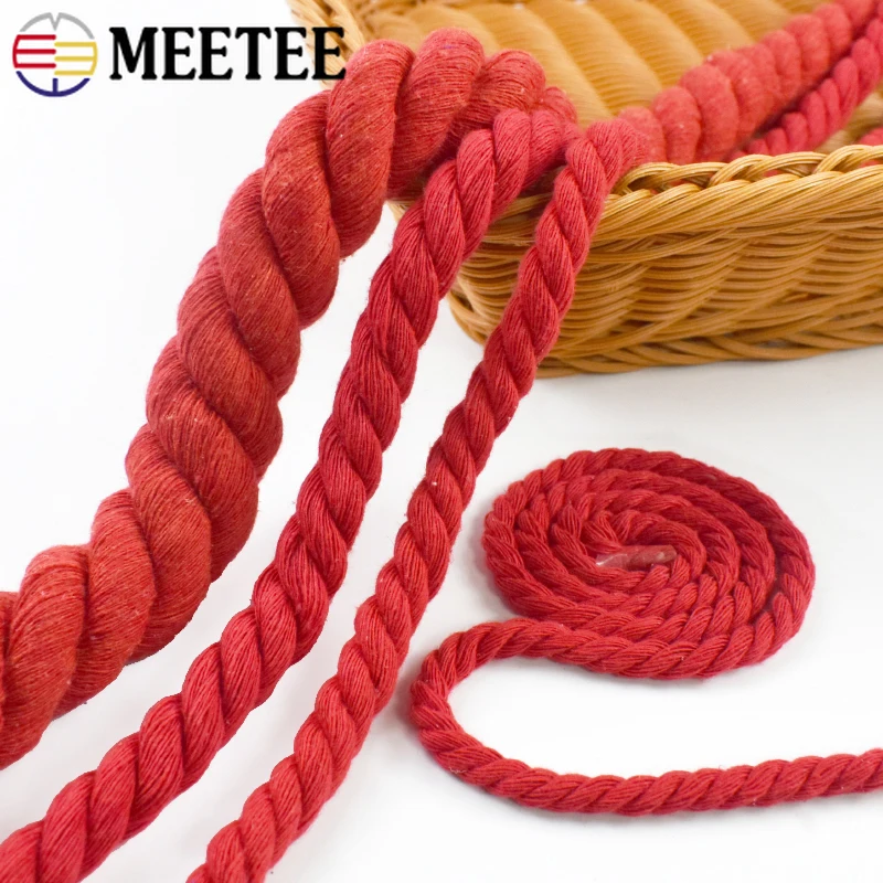 

5/10/20M 5-20mm Red Twisted Cotton Cord 3 Shares Macrame Cords Braided Rope for Bag Belt Knapsack DIY Sewing Craft Accessories