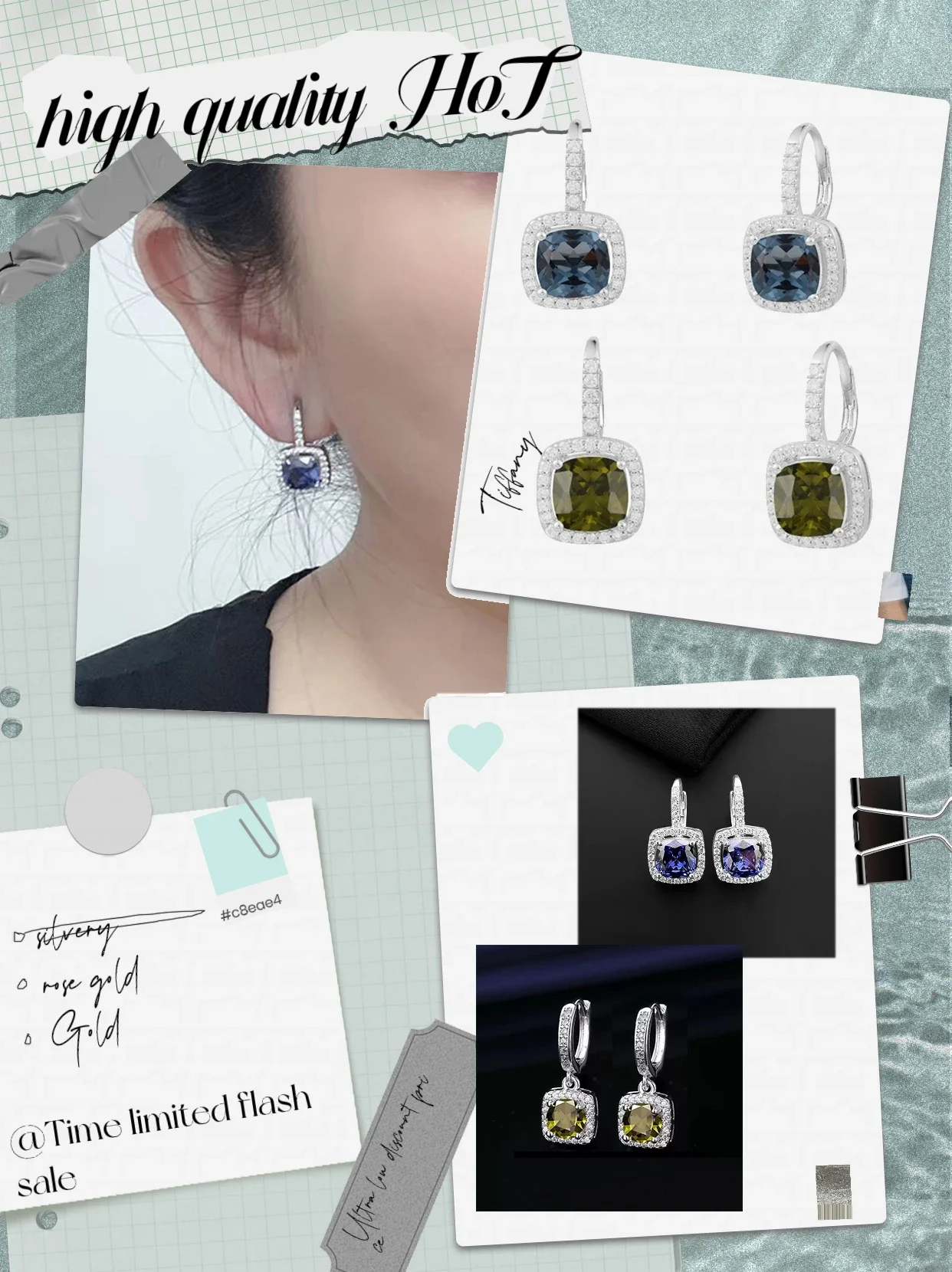 

2025 New Solid Silver S925 Earrings with Inlaid Zircon Sparkling Block Sapphire Luxurious and Noble Ladies' Couple OL Style Gift