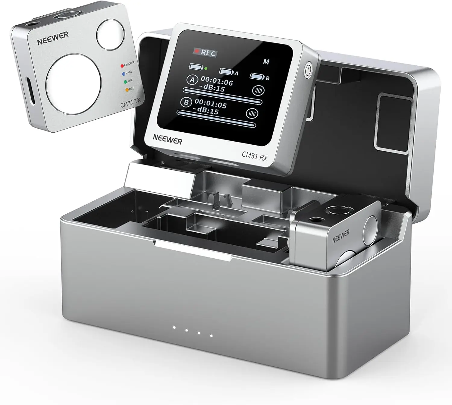 Neewer CM31 Kabelloses Lavalier-Mikrofon mit 8GB Speicher, 250M Reichweite, 48KHz, 24-Bit Geräuschunterdrückung, Kompatibel mit iPhone, iPad, Android, PC, Kamera, YouTube