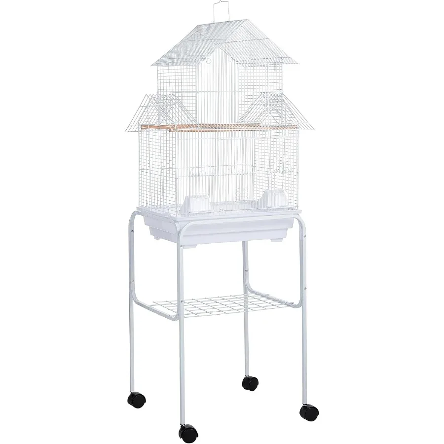 

5844 3 8 Bar Spacing Pagoda Bird Cage with Stand 18 x 14 Small White Ideal for Indoor Aviary Setup and Pet Bird Housing Featuri