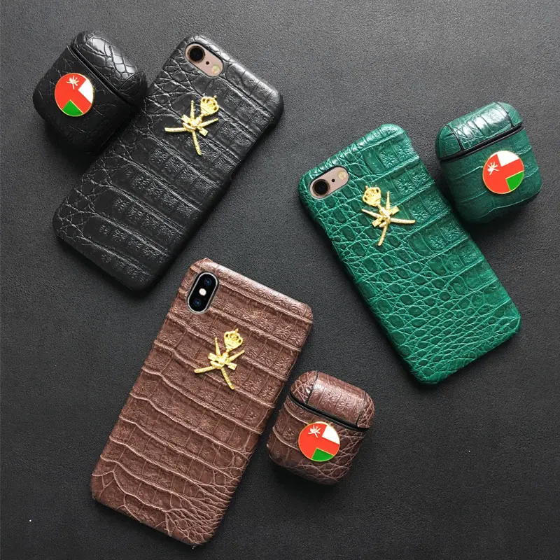 Oman National Emblem Leather Case For iphone X 7 8 6 6S Plus XS Max XR Case For AirPods Bluetooth Wireless Earphone Case Cover