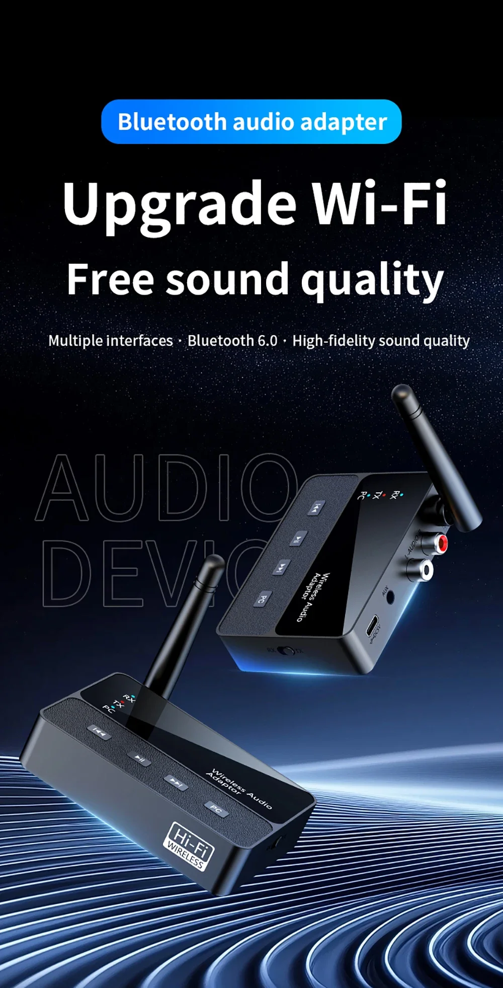 Kebidumei Drahtloser Audio-Adapter, Bluetooth 6.0-Empfänger, Sender, HiFi, verlustfreier Klang, Stereo-Musik, 3,5 mm AUX-RCA-Buchse für PC-TV – Detail 1