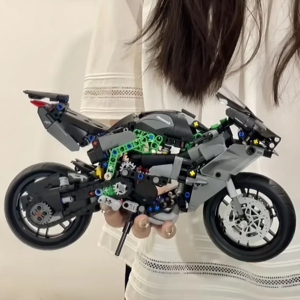 MOC جديد التقنية H2RMotorcycle اللبنات سرعة دراجة نارية سباق السيارات نموذج سيارة لعبة الطوب للأطفال الصبي الهدايا #3