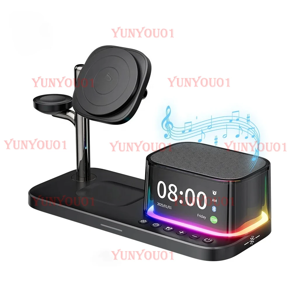 

25W QI2 Wireless Charger with Wireless Speaker Digital Clock 3 in 1 Wireless Magnetic Charger for Iphone17 Charger Fast Charging