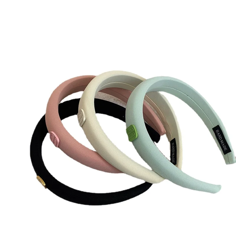 Korean Version New Trend Solid Color Fabric Resin Letter Hair Hoop Campus Daily Simple Headband Girl Cute Hair Accessories Gift