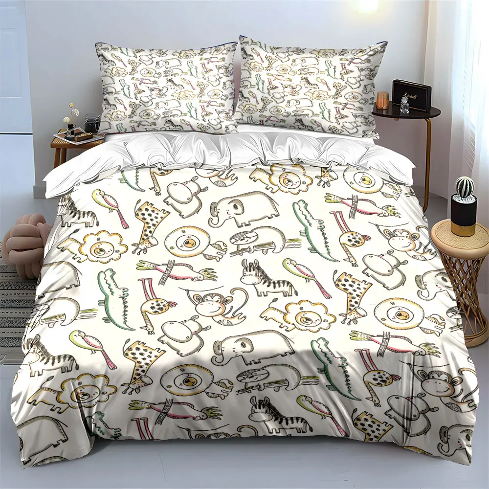 Cute animal drawing cartoon patterns Bedding Set 1 Duvet Cover 2 Pillowcases for Adult and Children Luxury Gift Full Size